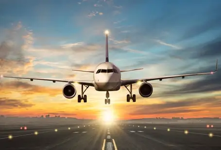 Commercial passenger airplane landing on a runway