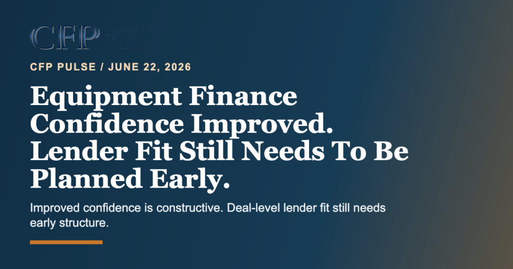 CFP Pulse graphic on equipment finance confidence and lender fit planning.