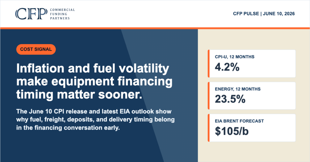 CFP Pulse graphic on inflation, fuel volatility, and equipment financing timing.