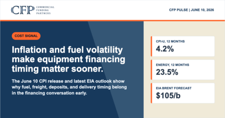 CFP Pulse graphic on inflation, fuel volatility, and equipment financing timing.