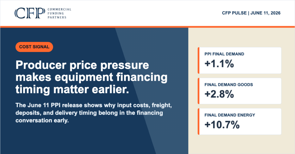 CFP Pulse graphic on producer price pressure and equipment financing timing.