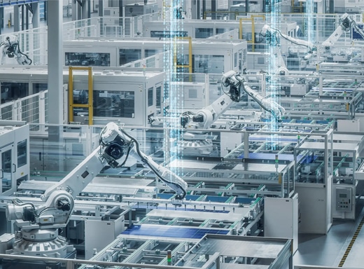 Automated robotic arms working on a high-tech assembly line, representing a $40 million automation equipment financing deal in Idaho by Commercial Funding Partners.